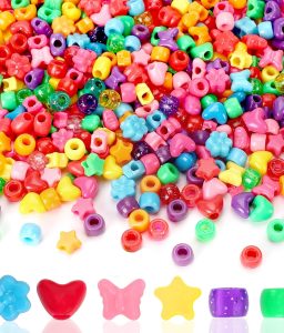 UPINS 1200 Pcs Colored Shaped Pony Beads Mixed Perforated Pony Beads Assorted Heart Flower Star Butterfly Beads for Jewelry Making Friendship Bracelets Necklace Craft Hair Beaded